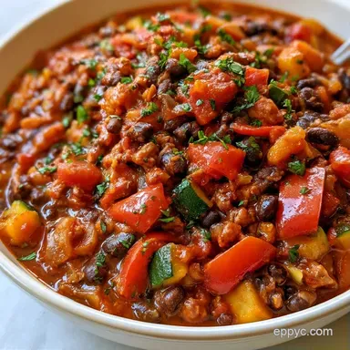 Turkey Black Bean Chili for 8 Servings Recipe Card