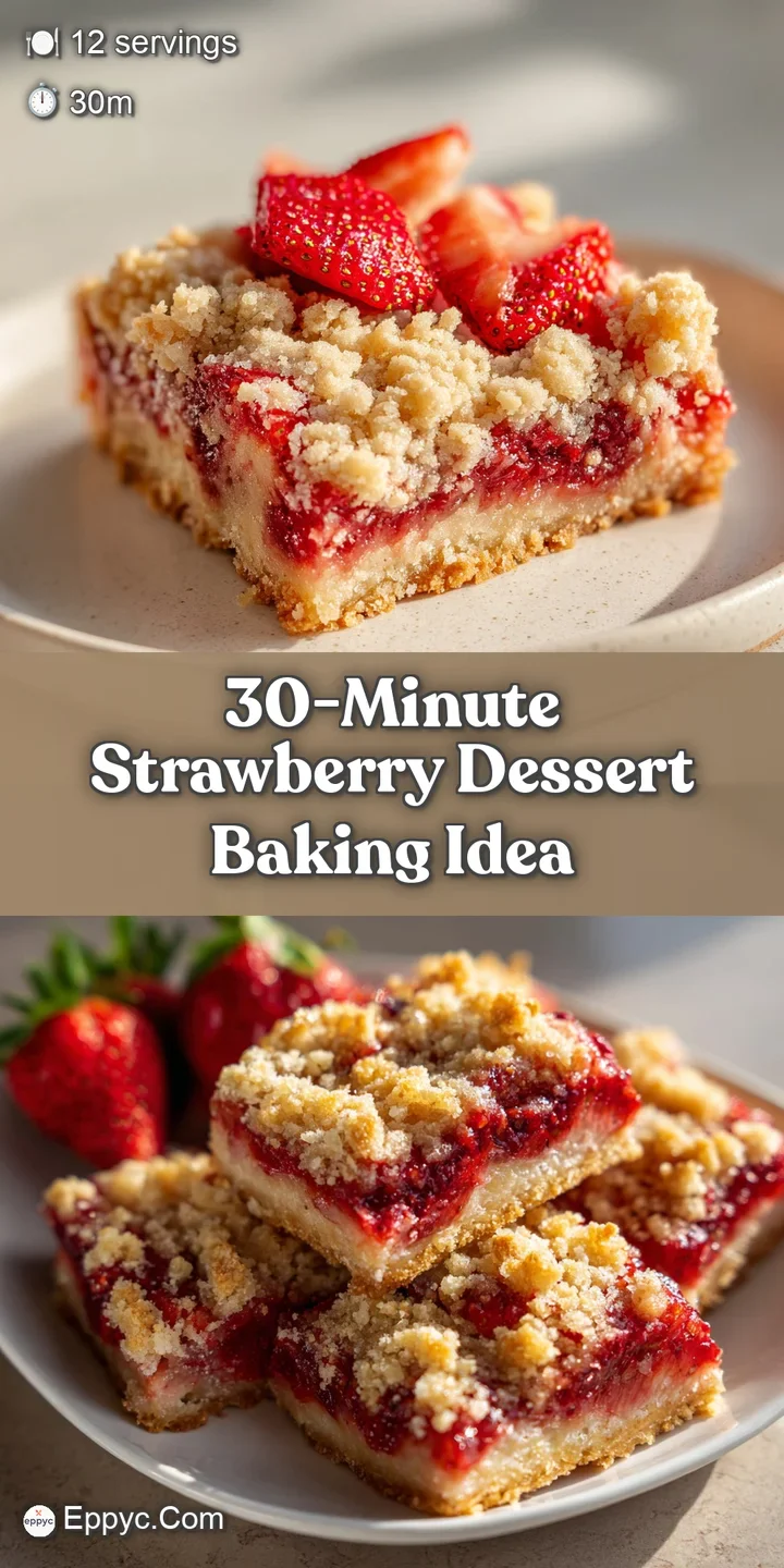 Close-up of a moist, golden dessert studded with juicy red strawberries, hinting at warmth and sweet flavors.