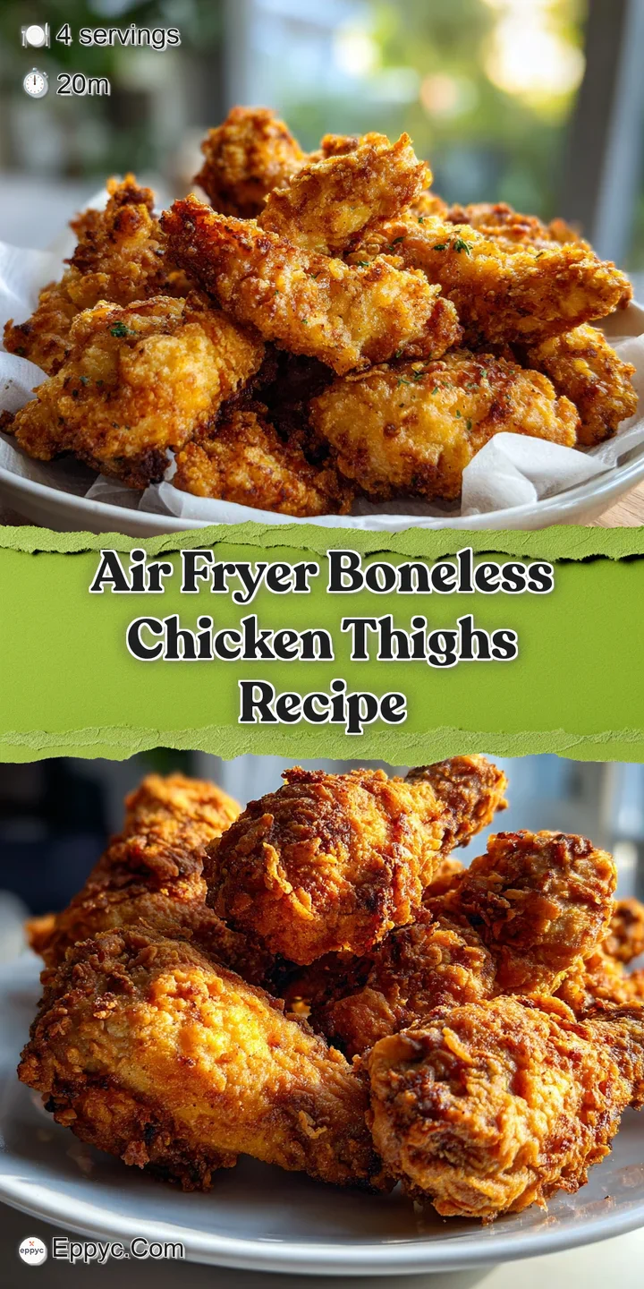 Close-up of a perfectly cooked air fryer chicken thigh, showing crispy skin and moist, tender meat. Inviting and flavorful...