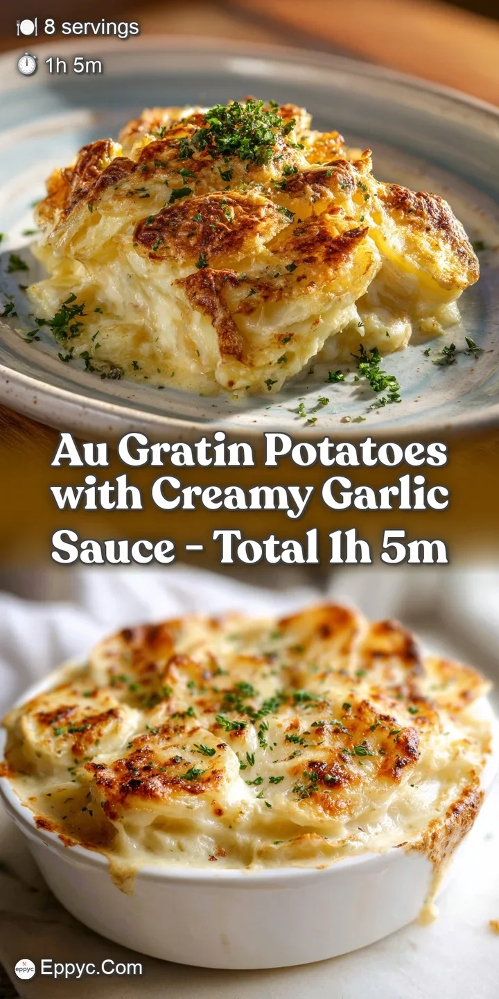 Close-up of rich au gratin potatoes, showcasing the layers of tender potatoes and melted cheese, browned to perfection.