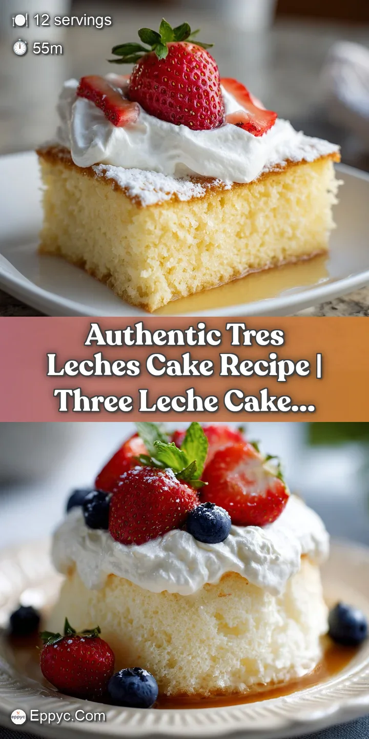 Close-up of a glistening tres leches cake; porous sponge soaked in sweet milk with billows of creamy topping.