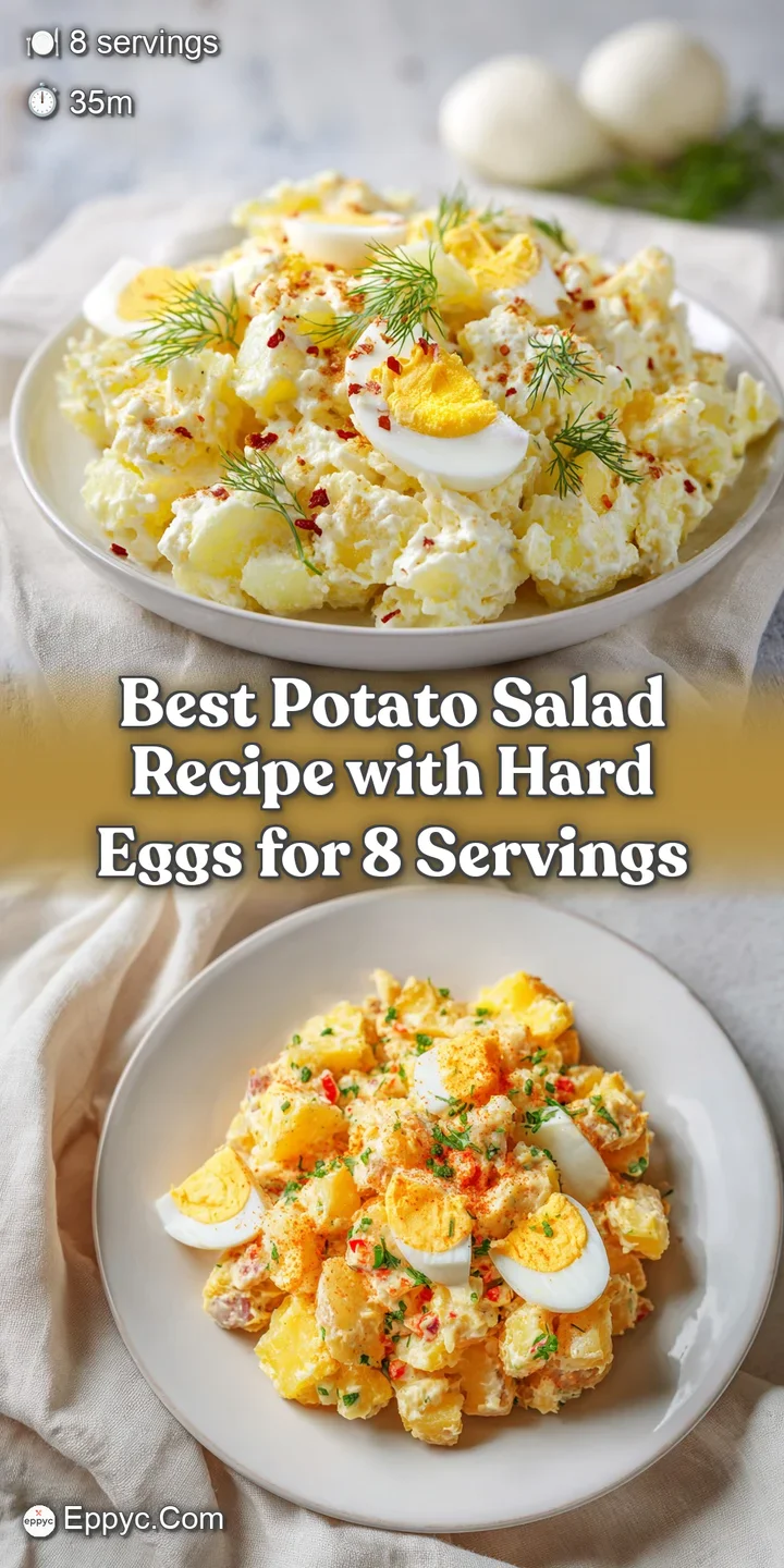Close-up of potato salad: glistening creamy dressing, chunks of tender potato, and pops of yellow from perfectly cooked eg...