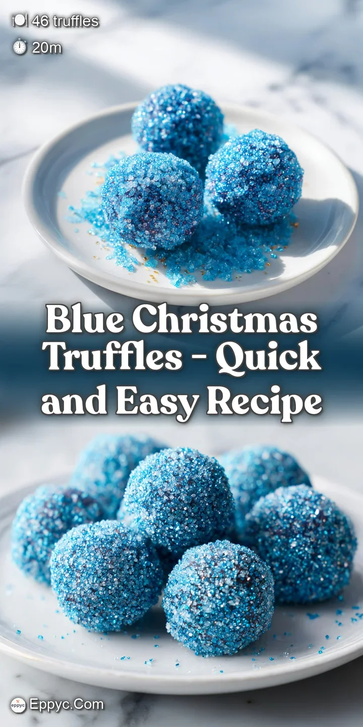 Macro shot of a rich blue chocolate truffle with a glossy finish and a single edible silver pearl on top.