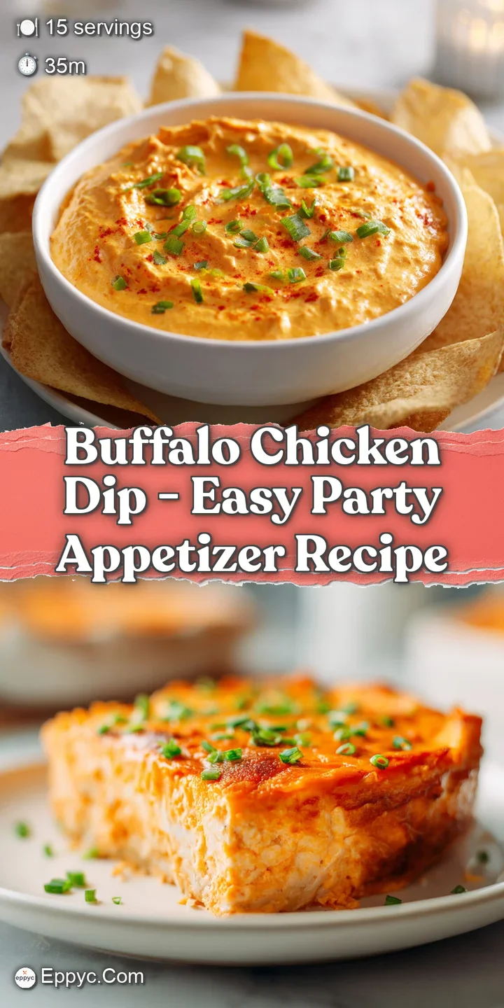 Close-up of creamy, spicy buffalo chicken dip with gooey melted cheese and bright green garnish.