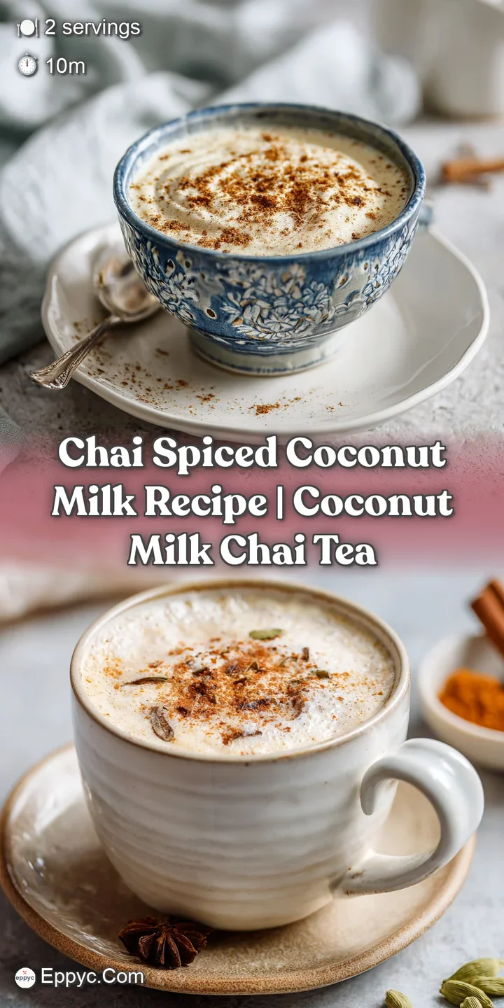 Close-up of warm chai coconut milk, the creamy surface speckled with chai spices and a hint of golden shimmer.