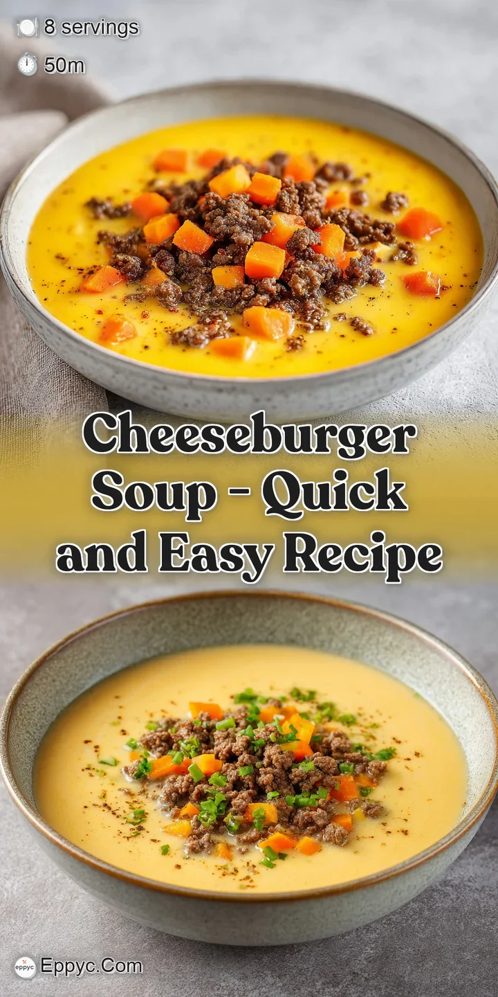 Macro shot of thick, velvety orange cheese broth with tender chunks of beef and soft potatoes in soft lighting.