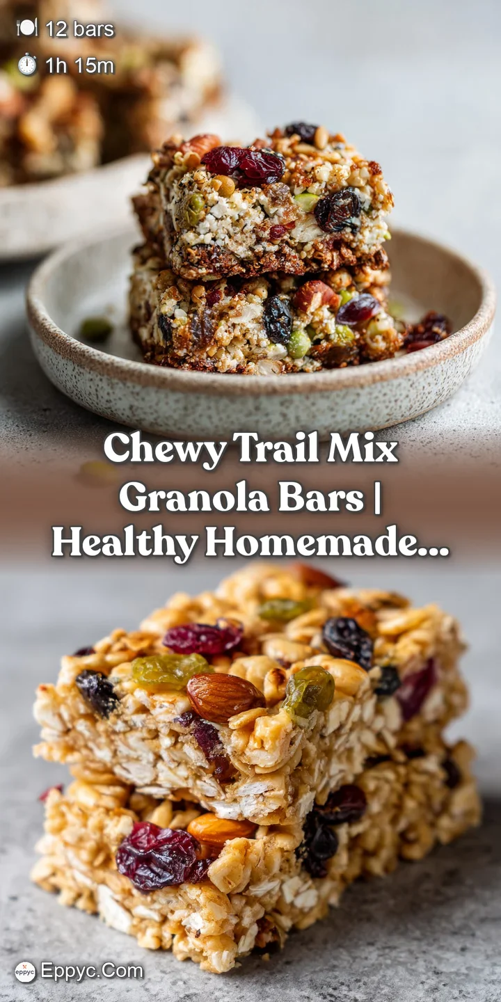 Close-up of a chewy granola bar with visible oats, crunchy almonds, and plump raisins. Captures the bar's dense texture.