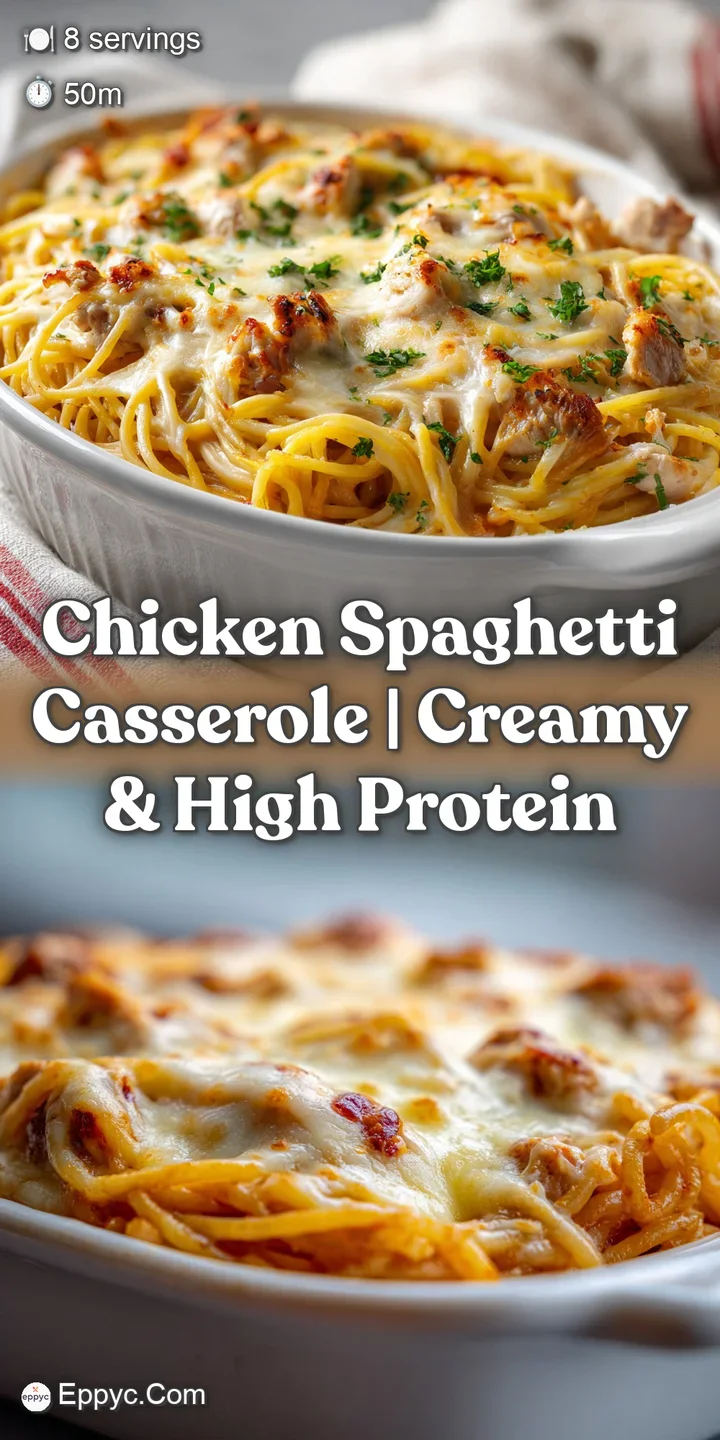 Close-up of creamy, cheesy pasta strands coated in a rich sauce. Tender chicken pieces are nestled throughout, a comfortin...