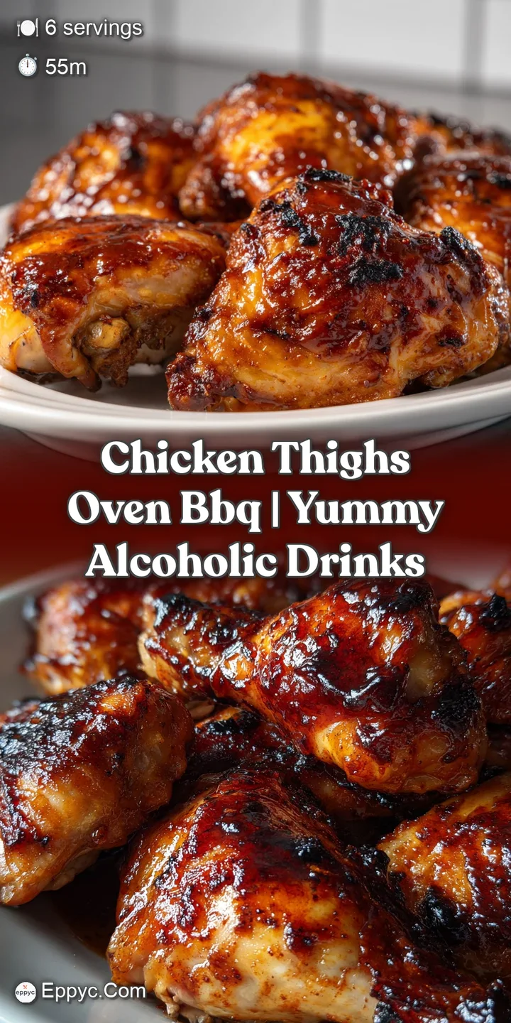 Close-up of a juicy BBQ chicken thigh, showcasing the rich, mahogany-colored glaze and rendered, golden-brown skin texture.