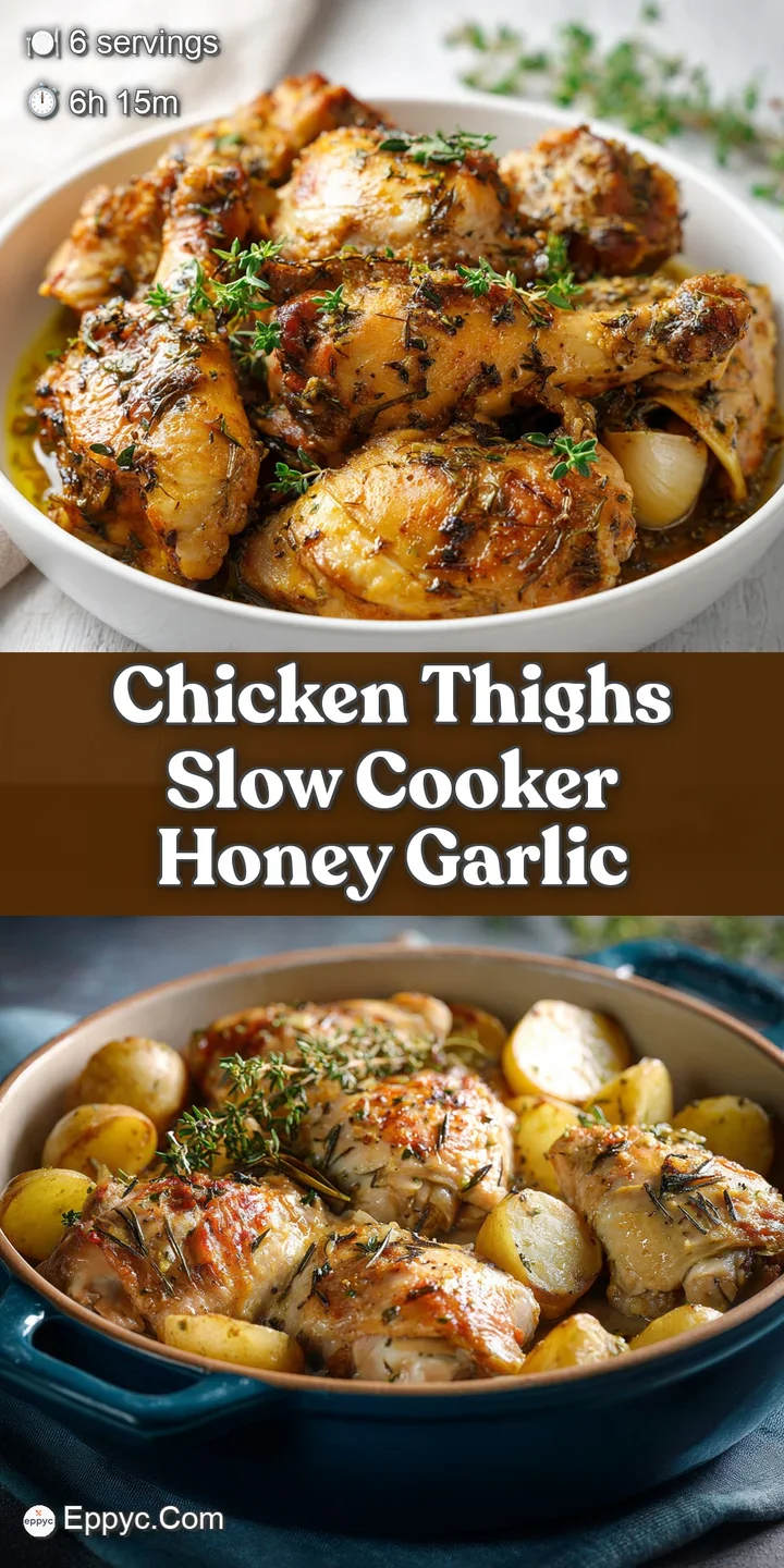 Close-up of a succulent chicken thigh coated in a sticky, honey-garlic glaze, showing the tender, juicy texture of the meat.