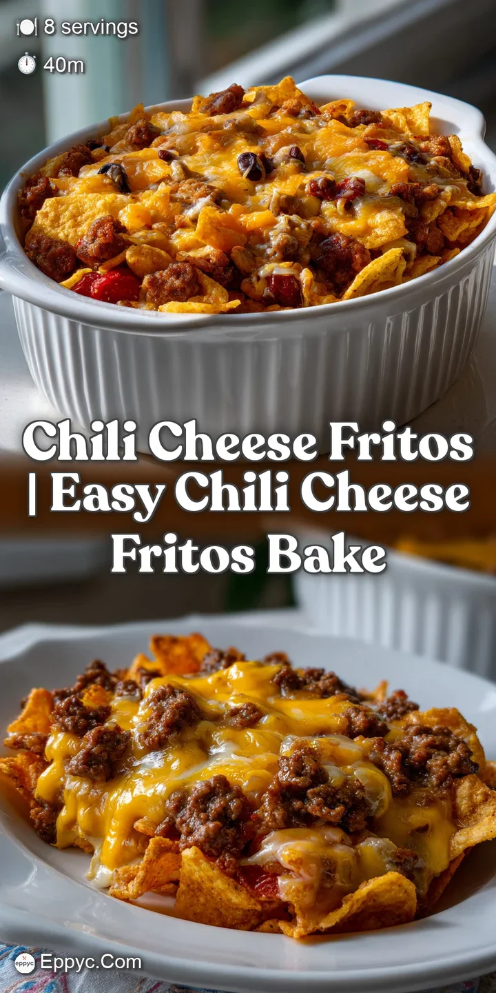 Close-up of bubbling, cheesy chili with Fritos, a delicious contrast of textures. Hints of chili pepper, inviting and savory.