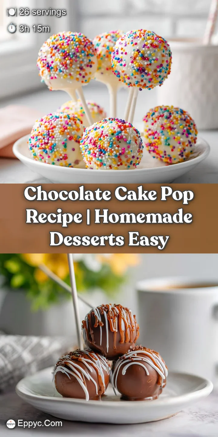 Close-up of a delectable cake pop, its smooth candy shell revealing a hint of moist cake. Sprinkles add a playful pop of c...