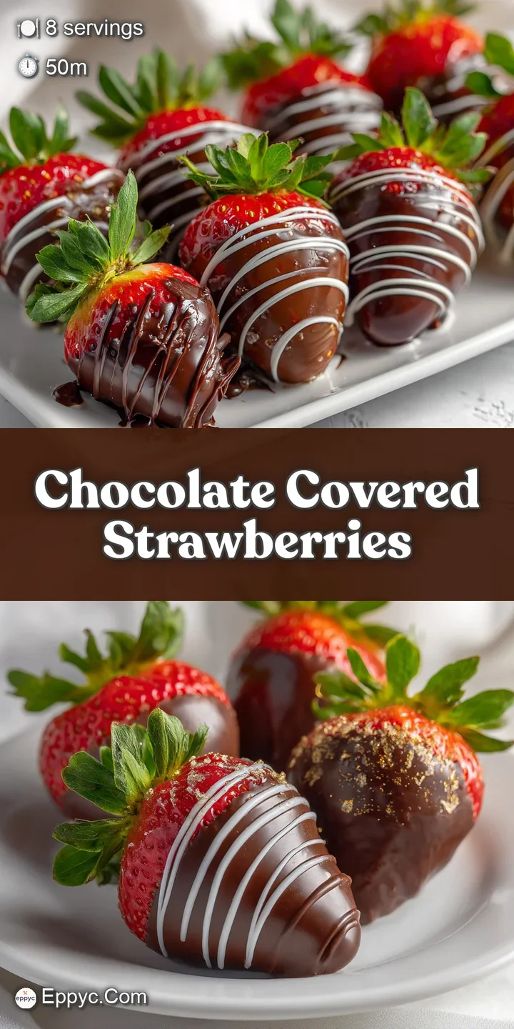 Close-up of a single, decadent chocolate strawberry. The smooth, reflective chocolate contrasts beautifully with the berry...