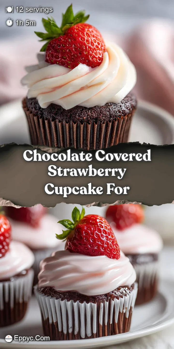 Close-up shot of a chocolate-covered strawberry atop a cupcake, highlighting the rich textures of chocolate and moist cake.