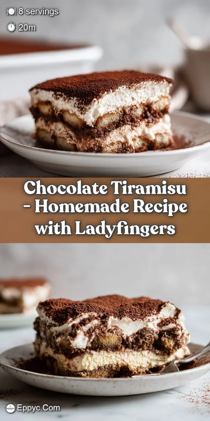 Close-up of creamy mascarpone and dark chocolate ladyfingers in tiramisu, dusted with cocoa, inviting a bite.