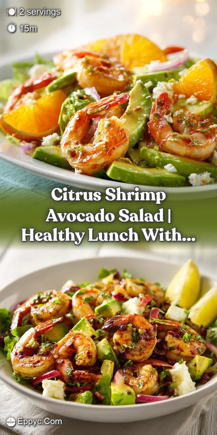 Close-up: succulent shrimp and creamy avocado chunks mingle with juicy citrus. A drizzle of sauce adds a touch of decadence.