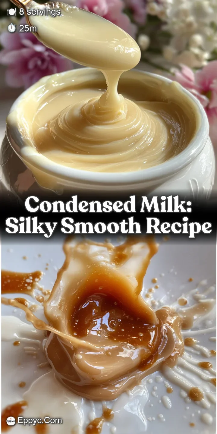 Close-up of lusciously thick, pearly white condensed milk, its smooth surface reflecting light with a subtle shimmer.