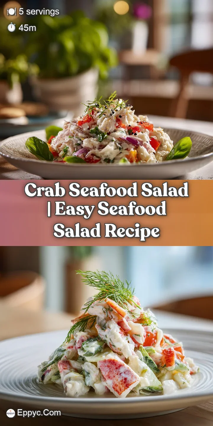 Close-up of succulent pink crab meat mixed with chopped herbs and a rich, creamy dressing, glistening.