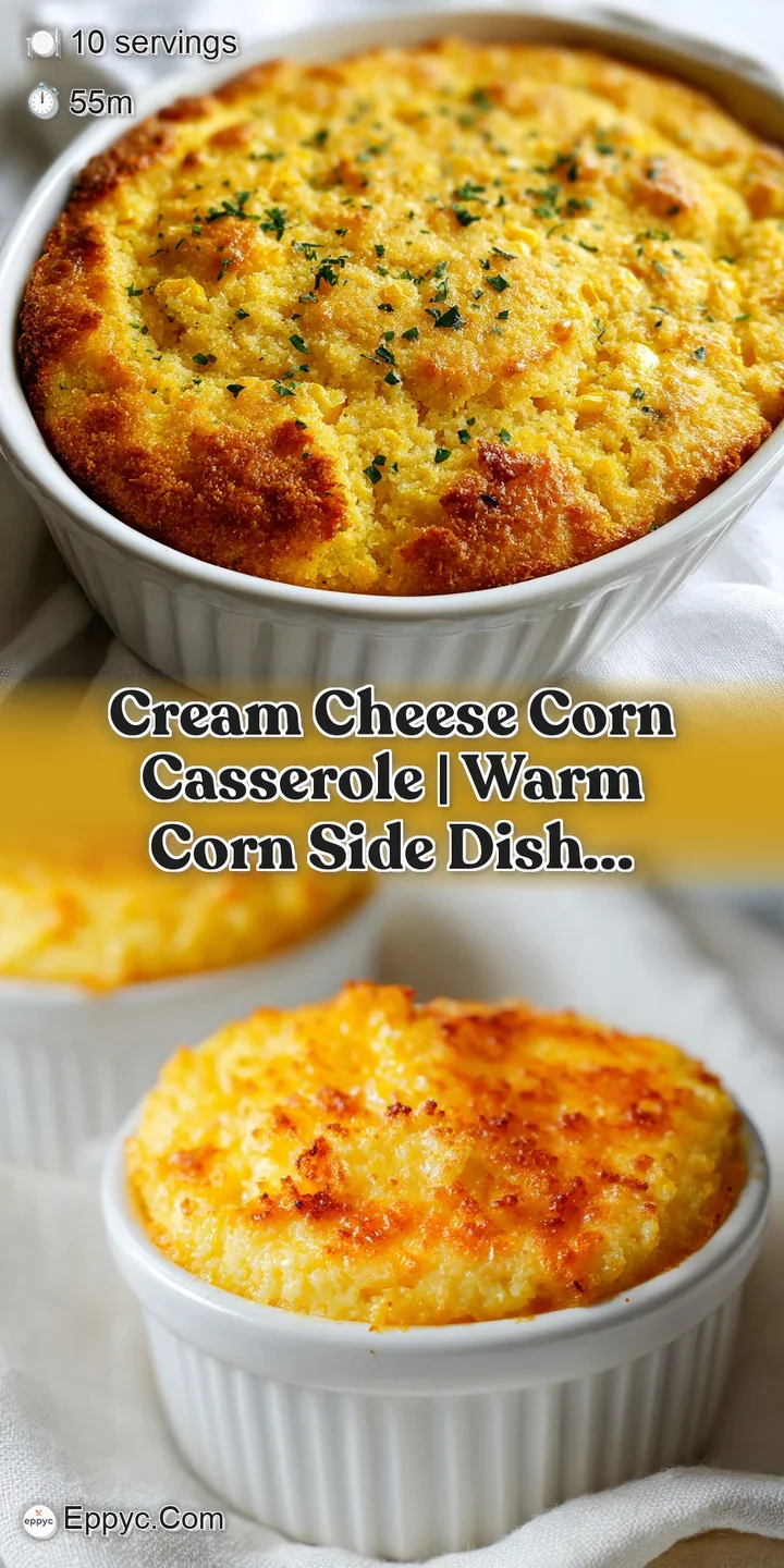 Close-up of fluffy baked corn kernels with melted cream cheese, slightly browned on top.