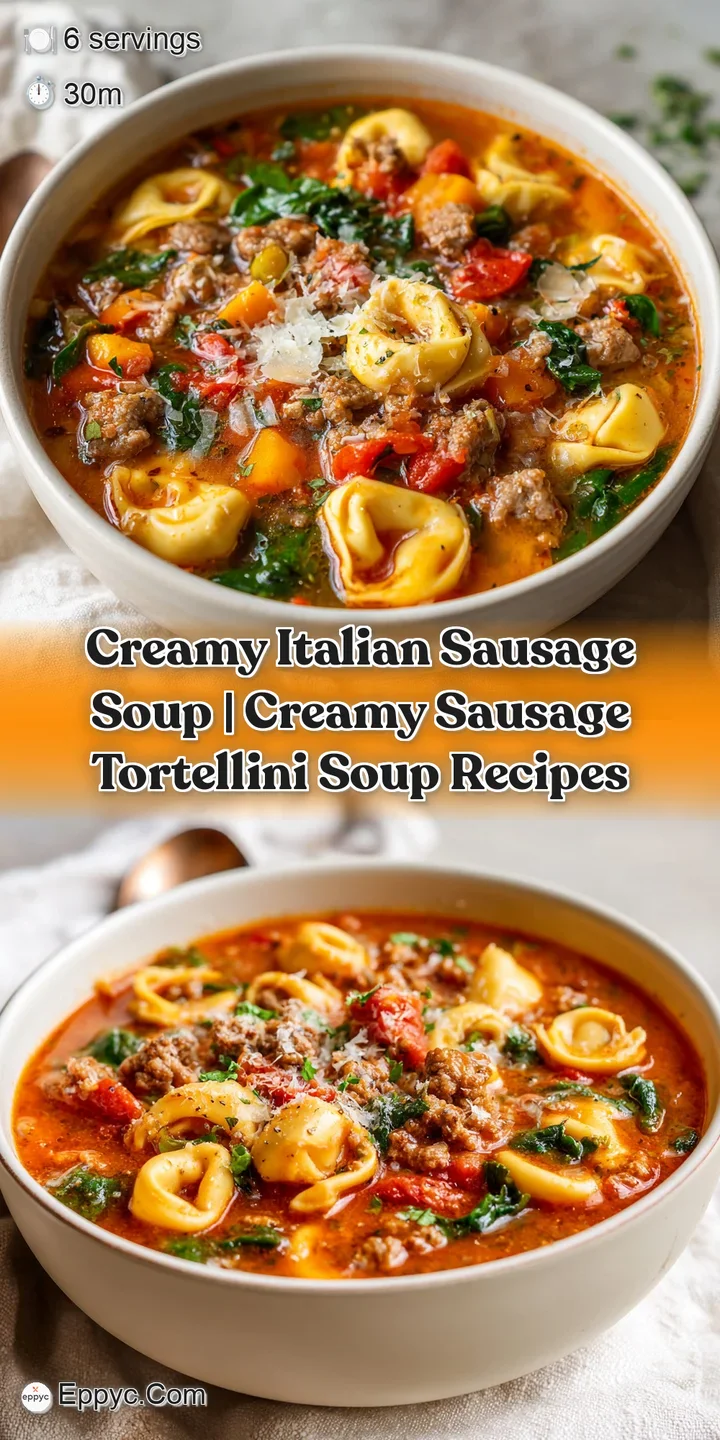 Close-up of a creamy, thick soup showcasing golden sausage crumbles and tiny pasta shapes in warm broth.