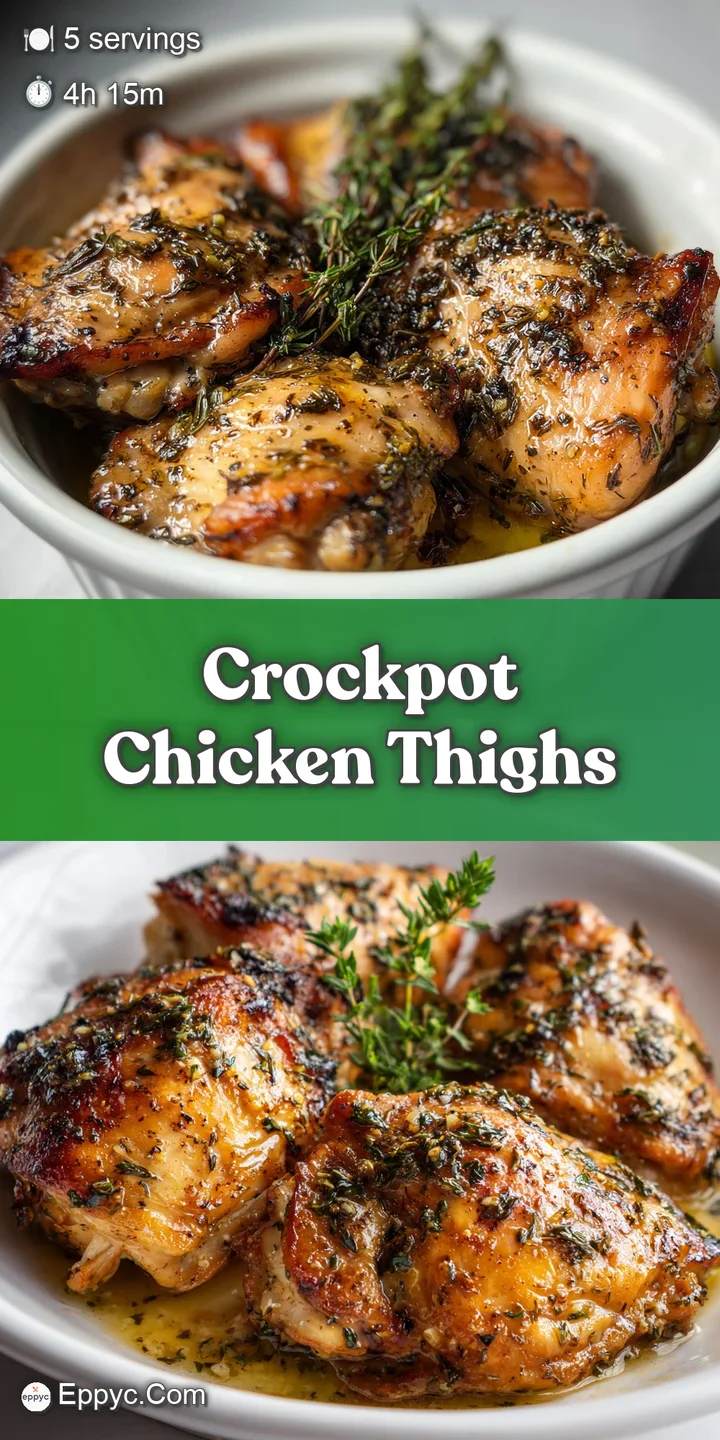 Close-up: Tender, juicy chicken thigh glistening with garlic herb sauce. Hints of rosemary and thyme visible, incredibly a...