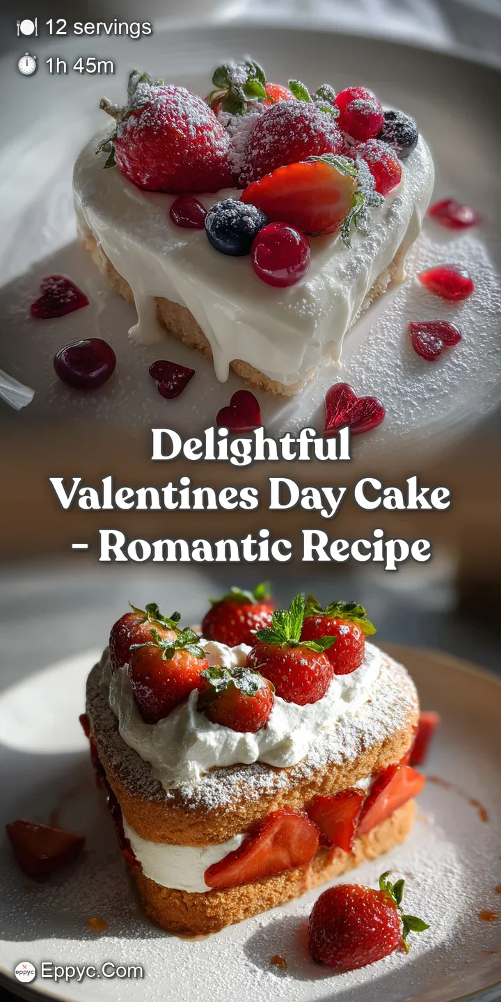 Close-up of Valentine's Day cake, showing layers of pink frosting and cake, adorned with festive heart-shaped sprinkles.