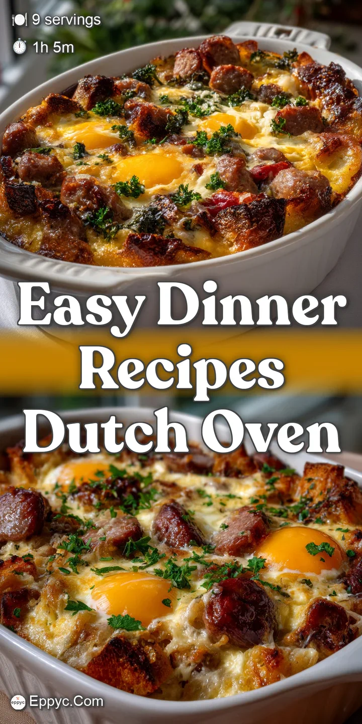 Close-up of a steaming, cheesy casserole slice with visible layers of egg, sausage, and colorful peppers, creating a delic...