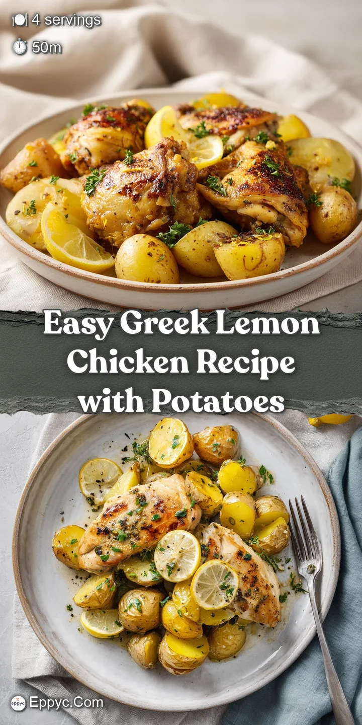 A close-up of herb-rubbed roasted chicken with glistening skin and caramelized potato wedges in a bright citrus sauce.