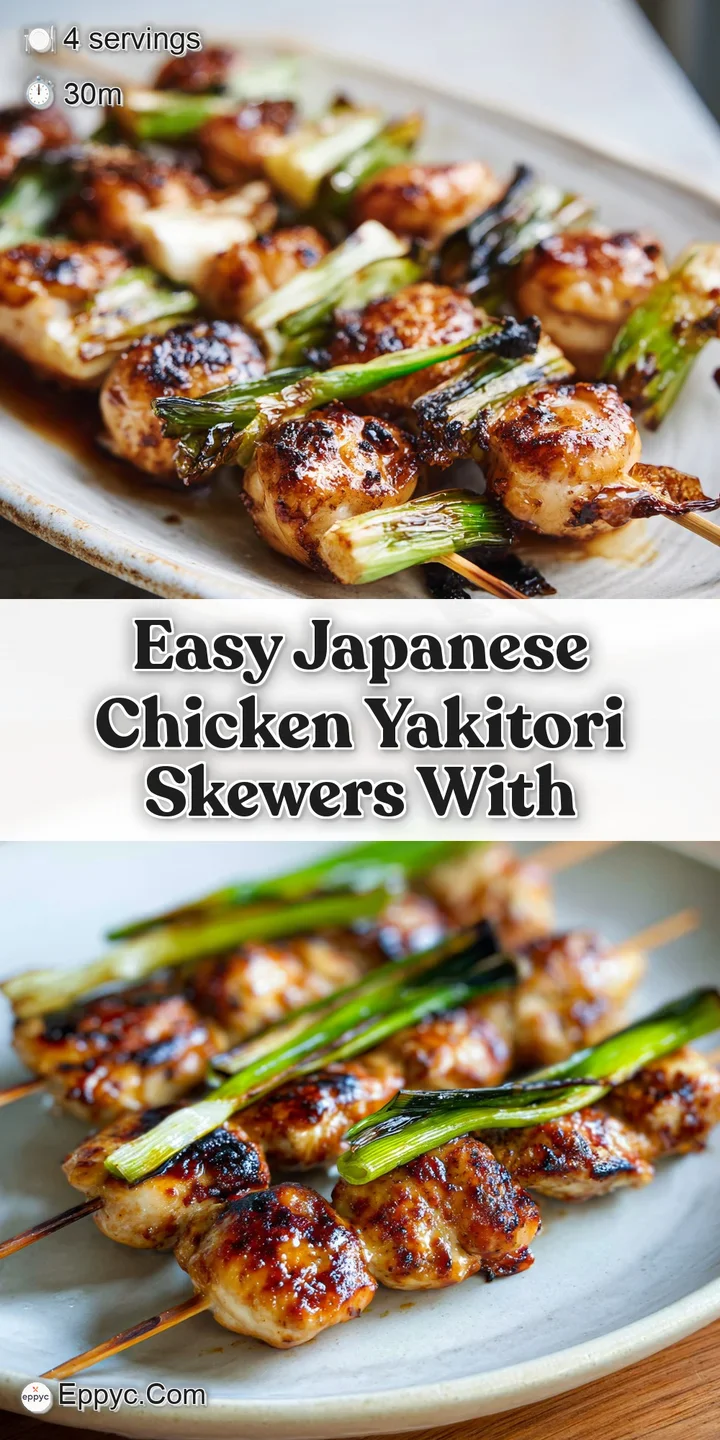 Close-up of juicy chicken yakitori, the char marks visible, brushed with a rich, amber glaze, promising a savory bite.