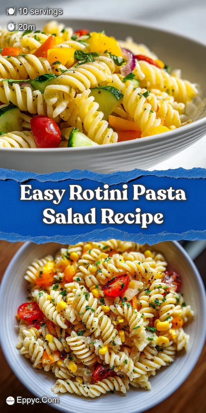 Close-up of vibrant rotini salad. See the creamy dressing coating the colorful pasta and crisp vegetables, fresh and invit...