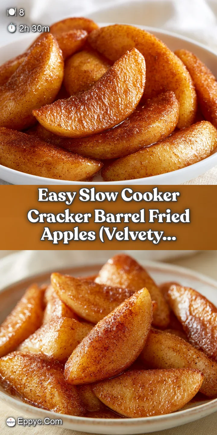 Close-up of glistening, caramel-colored apple slices dripping with warm cinnamon syrup and a hint of spice.