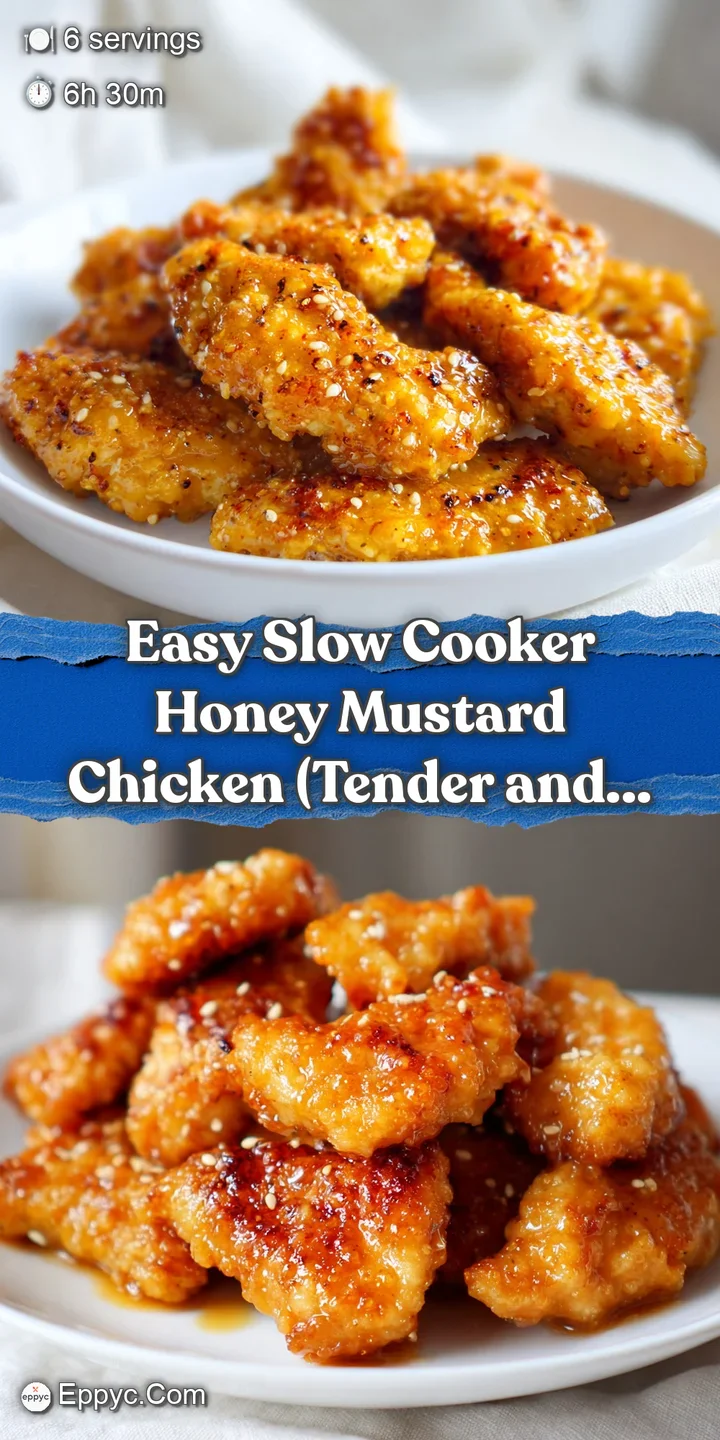 Close-up of succulent chicken dripping with a creamy, glistening honey mustard sauce and coarse cracked black pepper.