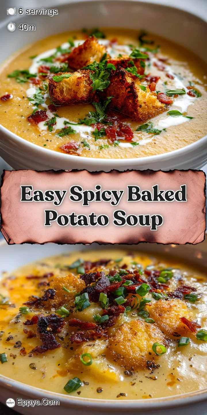 Close-up of spicy potato soup, highlighting the creamy texture, vibrant green onions, and tempting chili oil swirls.