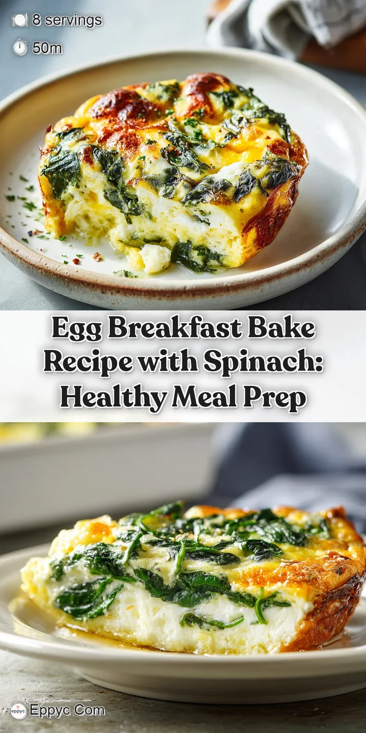 Close-up of an egg bake reveals the bubbly texture of the cooked egg mixed with soft spinach and pockets of melted cheese.