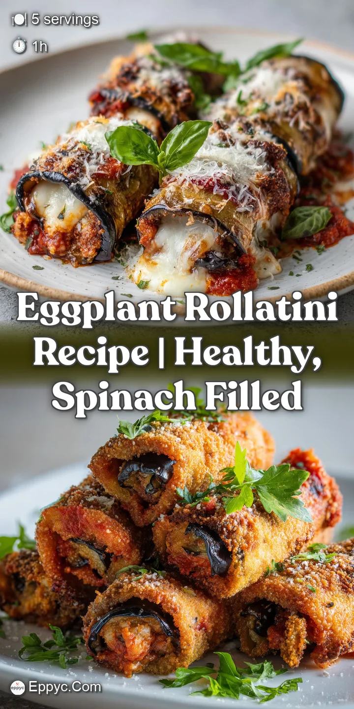 Close-up of warm eggplant rollatini, oozing with cheese and creamy filling. Notice the texture of roasted eggplant.