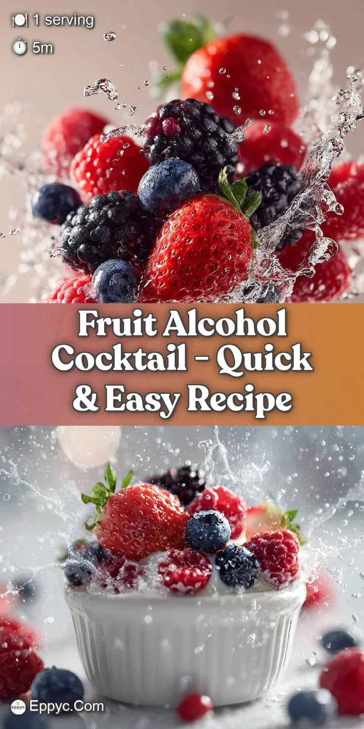 Close-up of a chilled cocktail showcasing the vivid colors of mixed fruit and sparkling liquor, highlighting icy condensat...