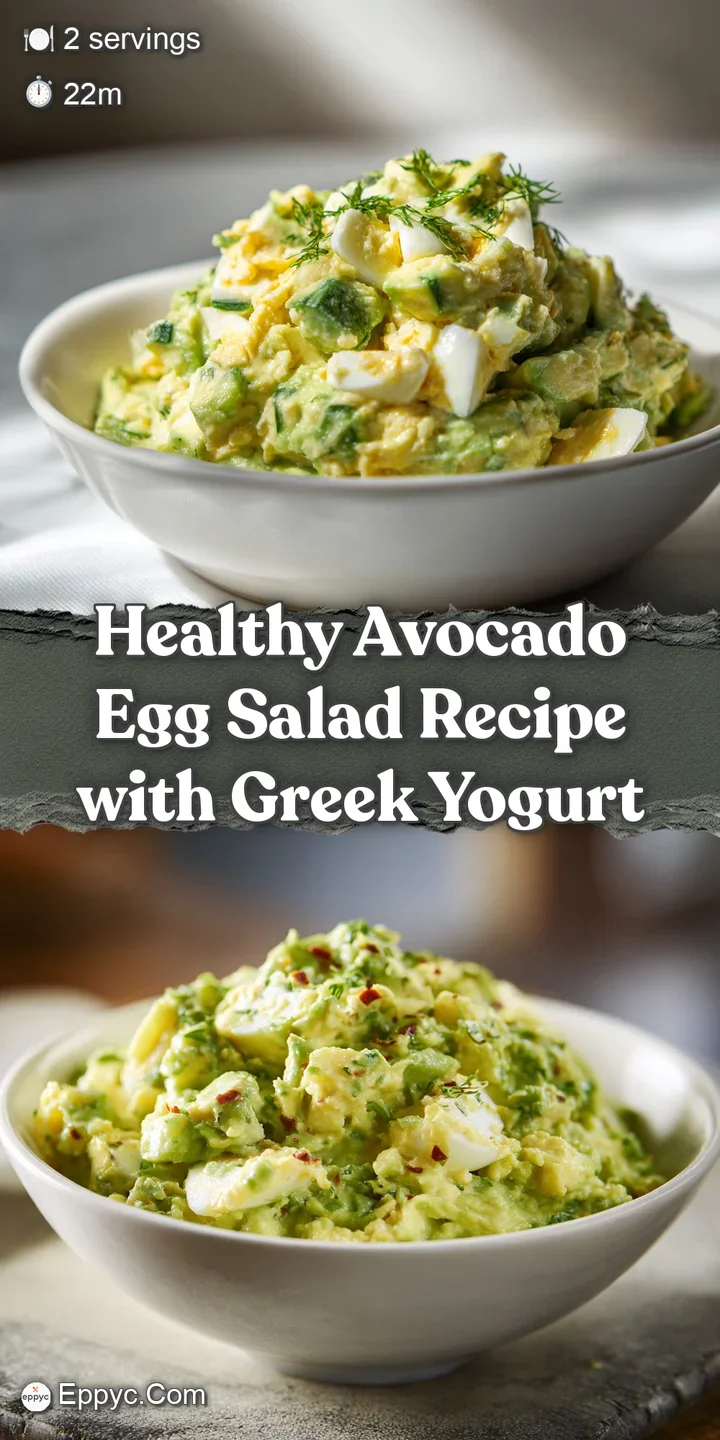 Close-up of chunky avocado egg salad, highlighting the creamy texture and bright yolk interspersed with fresh green herbs....