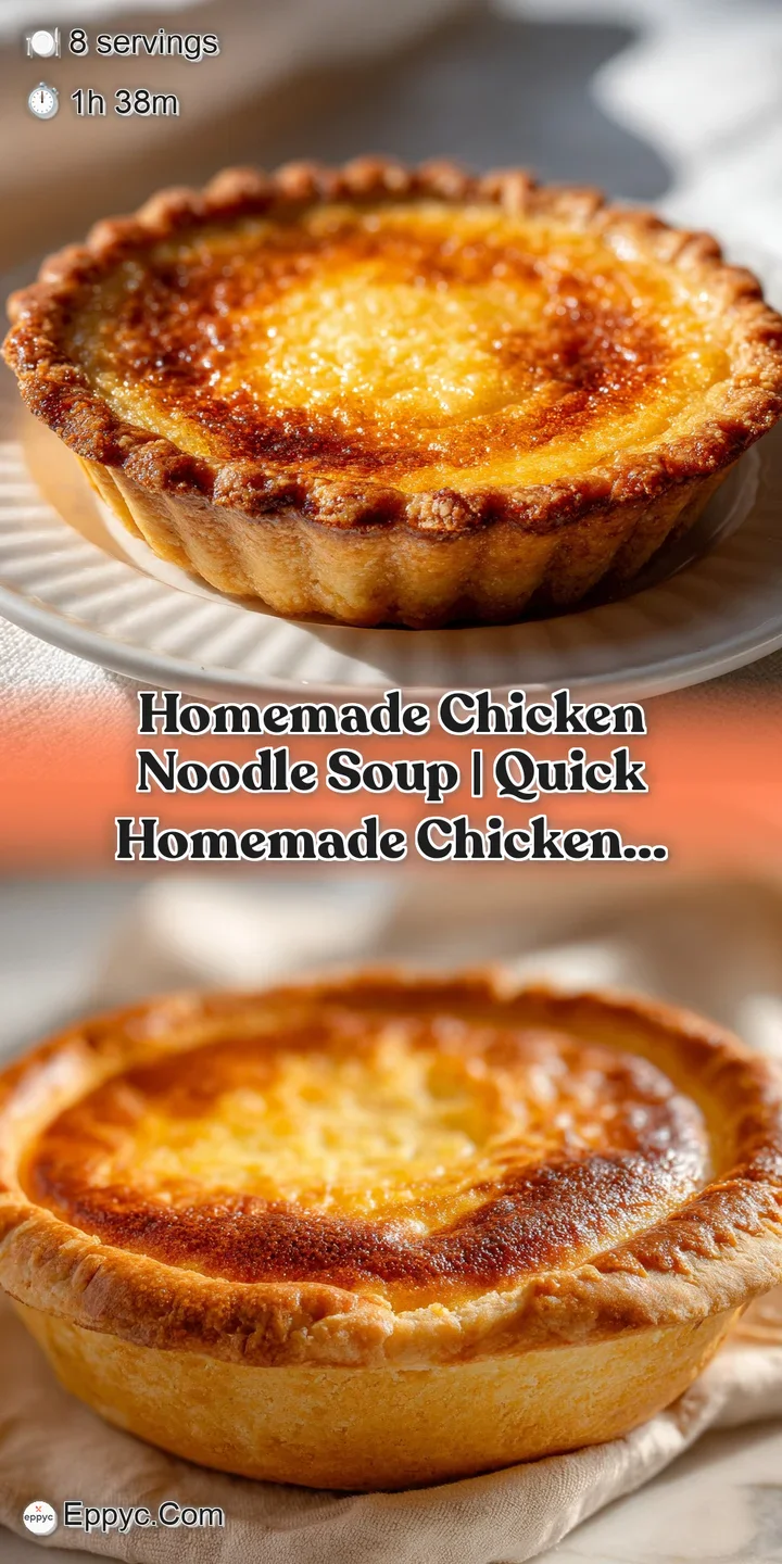 Close-up of a glistening broth filled with shredded chicken, al dente noodles, and bright, tender vegetable pieces.