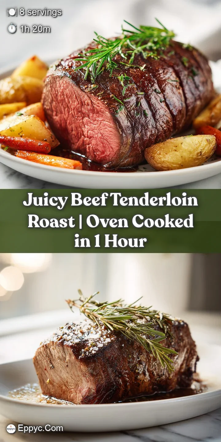 Close-up of a perfectly seared beef tenderloin; crusty exterior gives way to a juicy, rare interior. Steam rises.