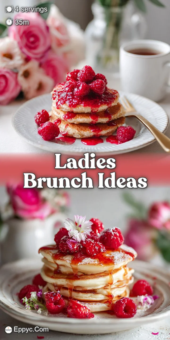 Close-up of raspberry pancakes glistening with syrup. Focus on texture & the juicy berries. Sweet, appetizing, & inviting.