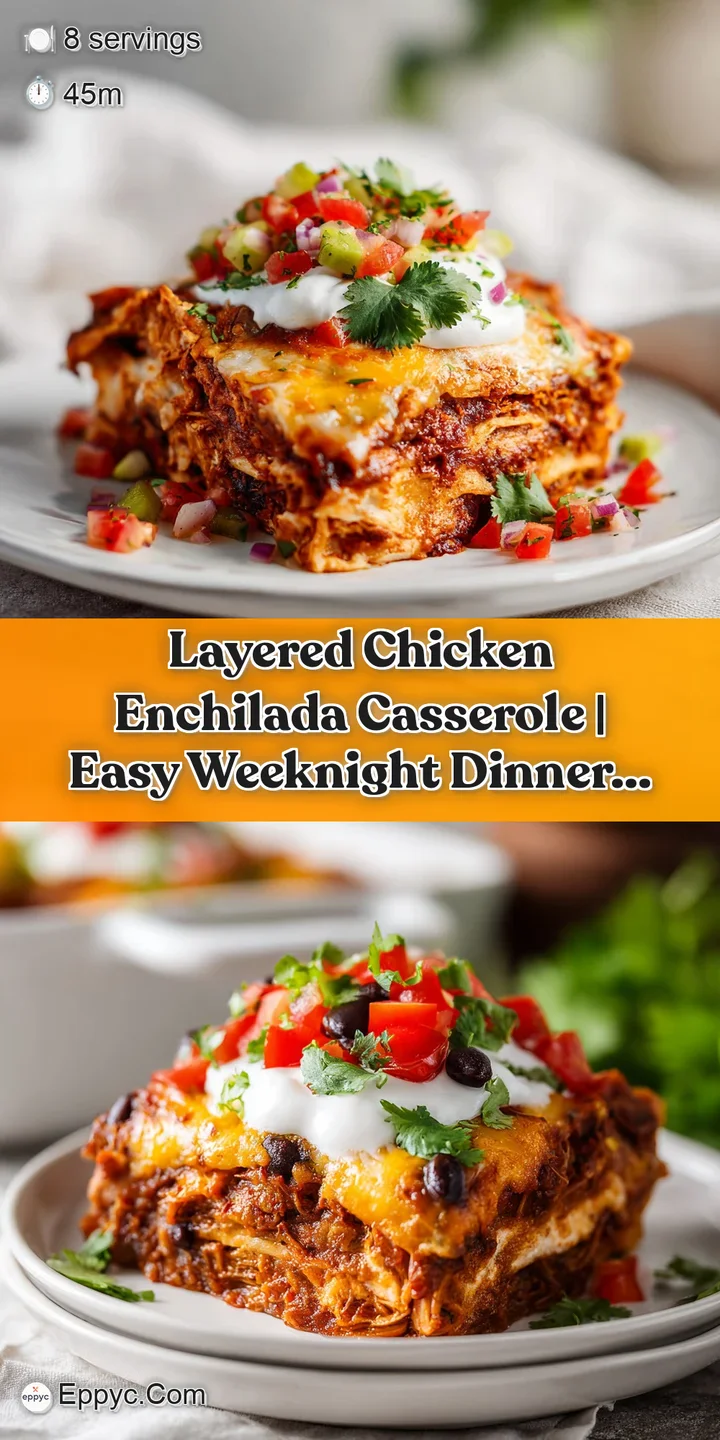 Close-up of melted golden cheese atop shredded chicken and rich, red enchilada sauce.