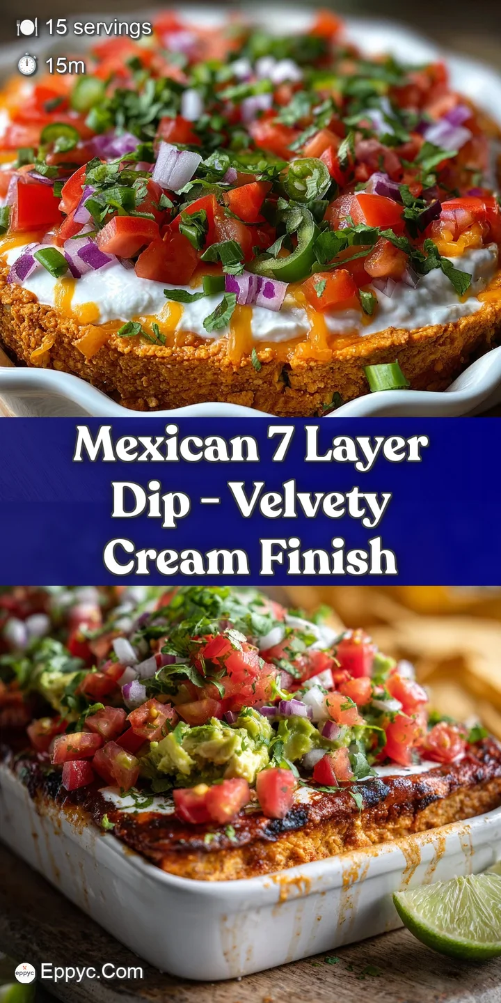 Close-up of a layered Mexican dip: refried beans, guacamole, sour cream, cheese, olives, tomatoes & green onions. Inviting...