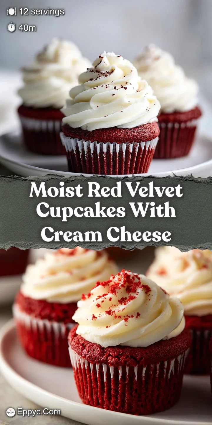 Close-up of a moist red velvet cupcake revealing its soft crumb and rich cream cheese frosting swirl.
