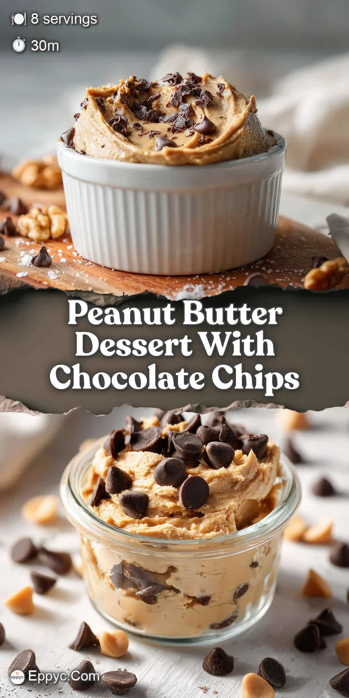 Close-up of a rich peanut butter dessert, chocolate chips popping. A decadent, tempting, and satisfying sweet treat.