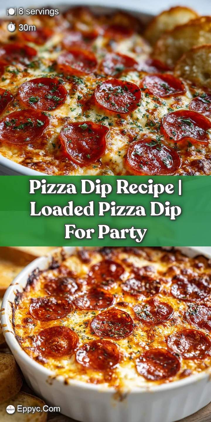 Close-up of gooey pizza dip revealing layers of melted cheese, pepperoni, and vibrant bell peppers, fresh from the oven.