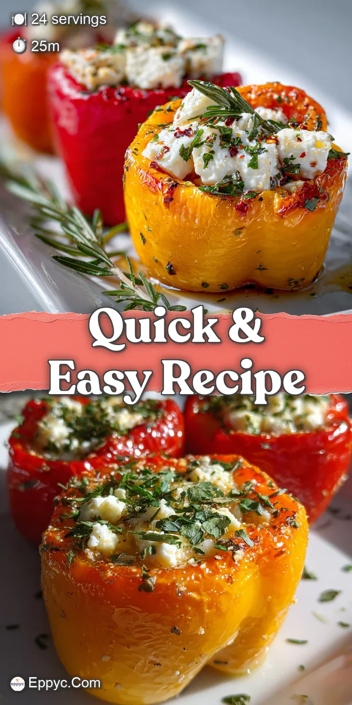 Close-up of a plump, juicy mini pepper bursting with a creamy feta filling, speckled with vibrant green herbs, glistening ...