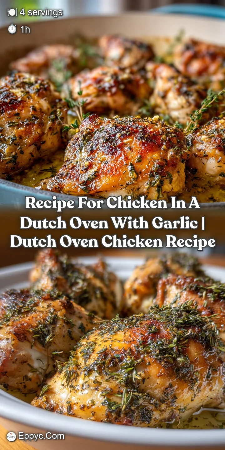 Close-up of a perfectly browned chicken thigh, skin crackling with texture, amidst fragrant garlic and herbs, dripping wit...