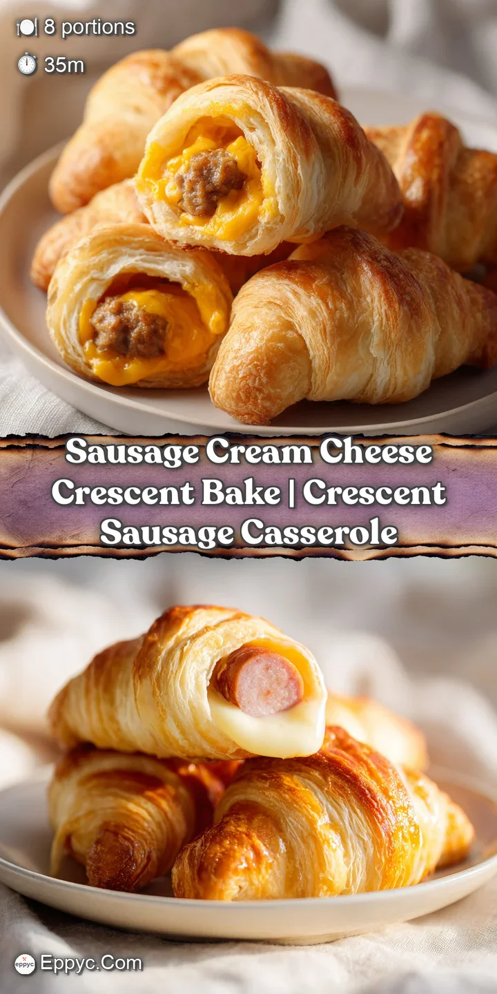 Extreme close-up of gooey melted cream cheese and savory browned sausage inside a crisp, golden-brown pastry.