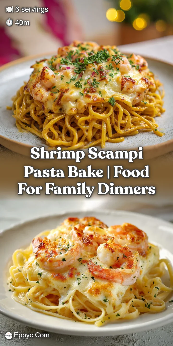 Close-up of a juicy pink shrimp nestled in creamy garlic sauce and melted mozzarella with a glistening golden crust.