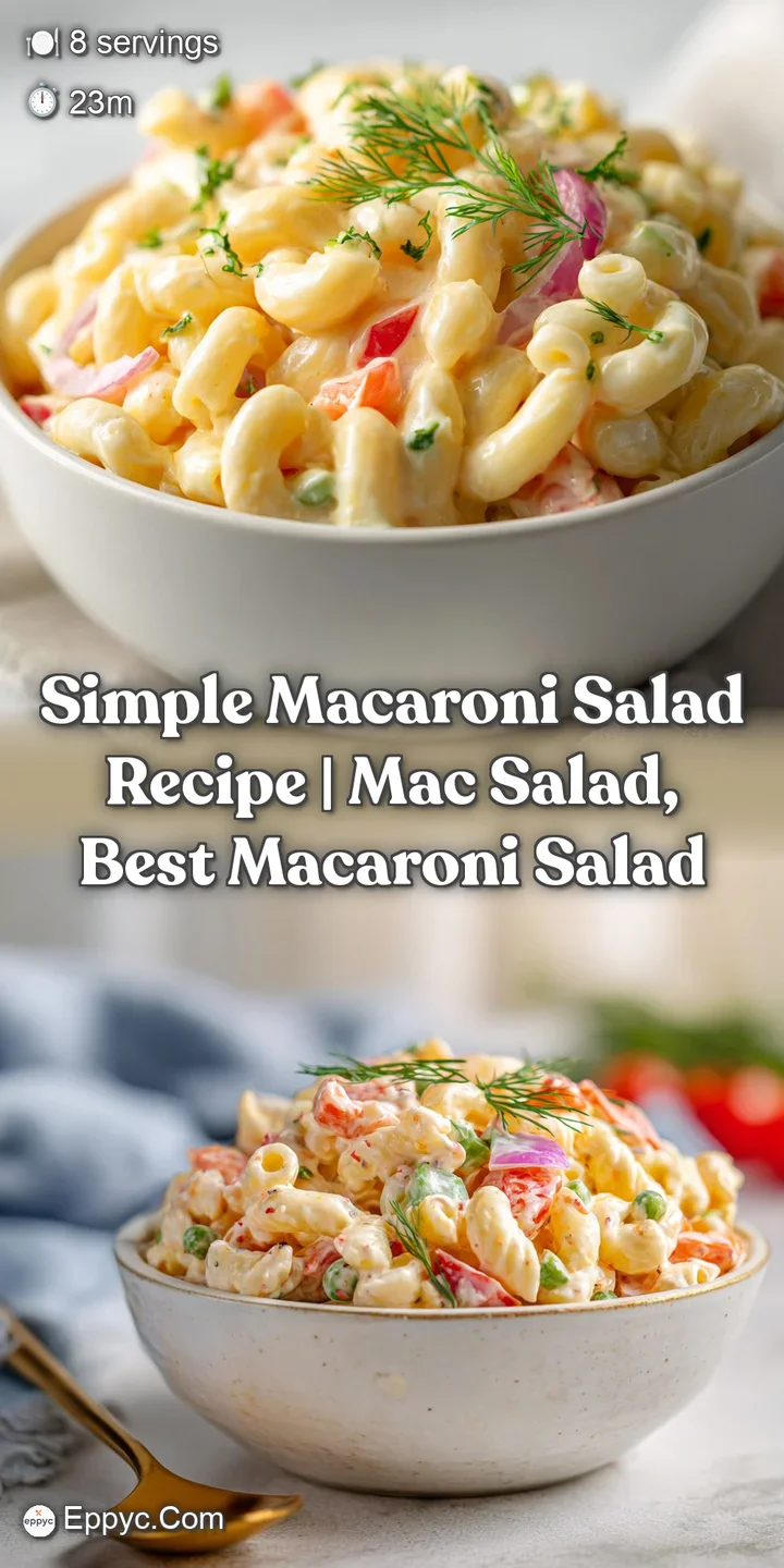 Close-up of creamy macaroni salad, highlighting the tender pasta and the tangy sauce, with a sprinkle of black pepper for ...
